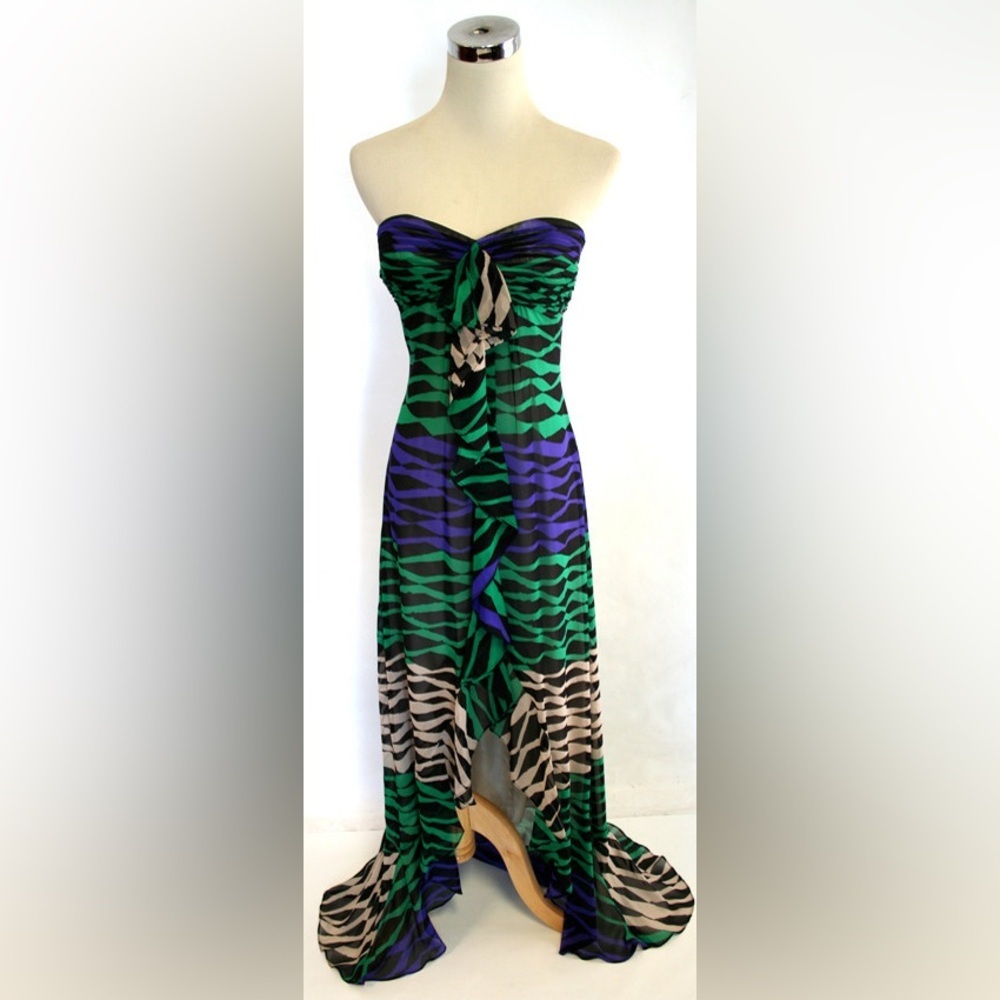 Bcbgmaxazria $348 Evergrenco Formal Dress Prom Strapless Gown 12 Silk